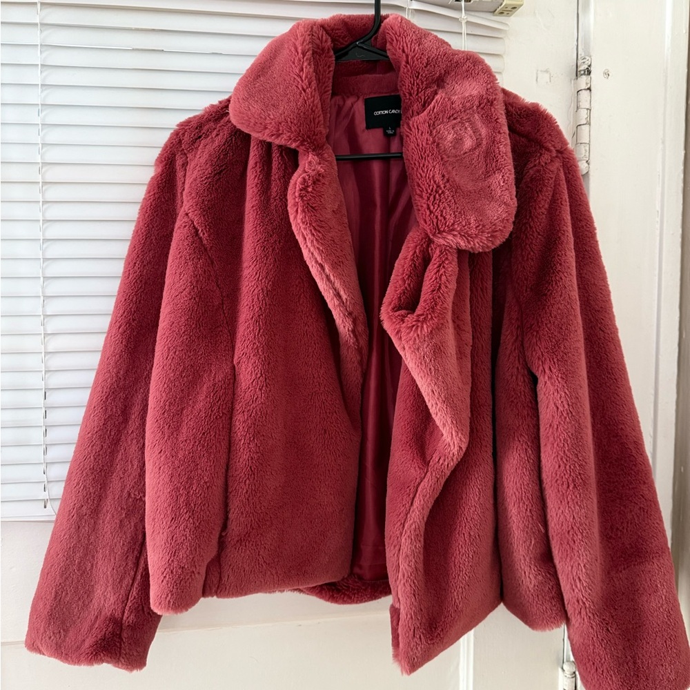 Cotton Candy Plush Teddy Jacket in Deep Pink